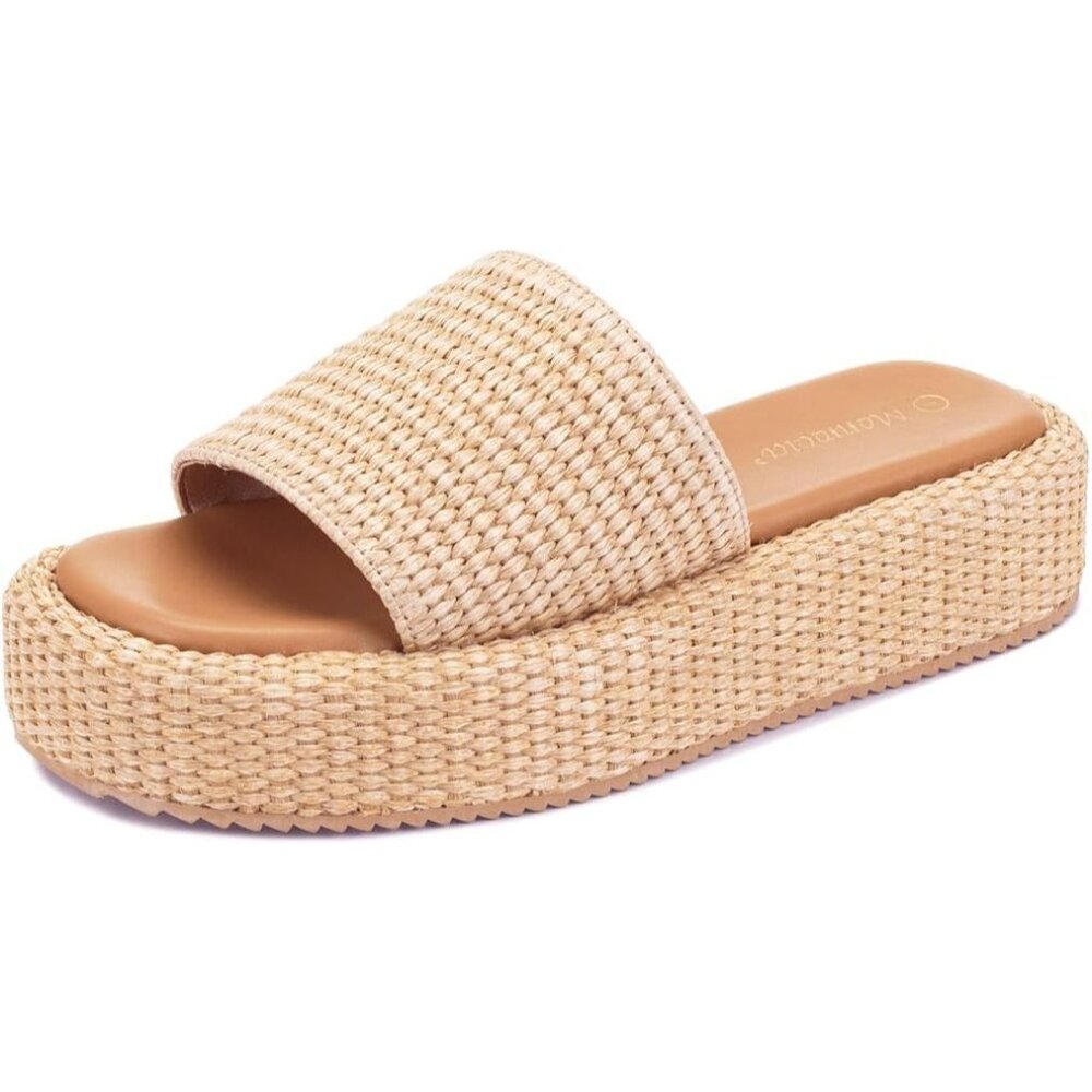 Women's Natural Raffia Wicker Espadrilles Slip On Low Wedge Slides Summer Straw - Picture 4 of 6